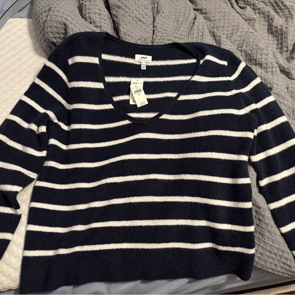 aerie Sweaters - Aerie navy blue and white striped v-neck sweater, new with tags.